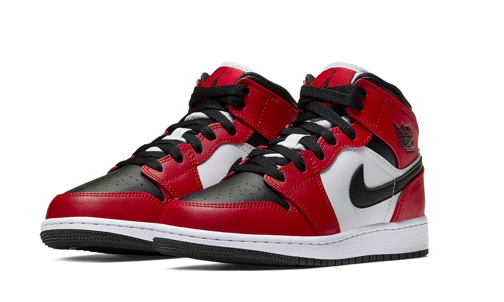Grade School Youth Size Nike Air Jordan Retro 1 Mid "Chicago Black Toe" 554725 069