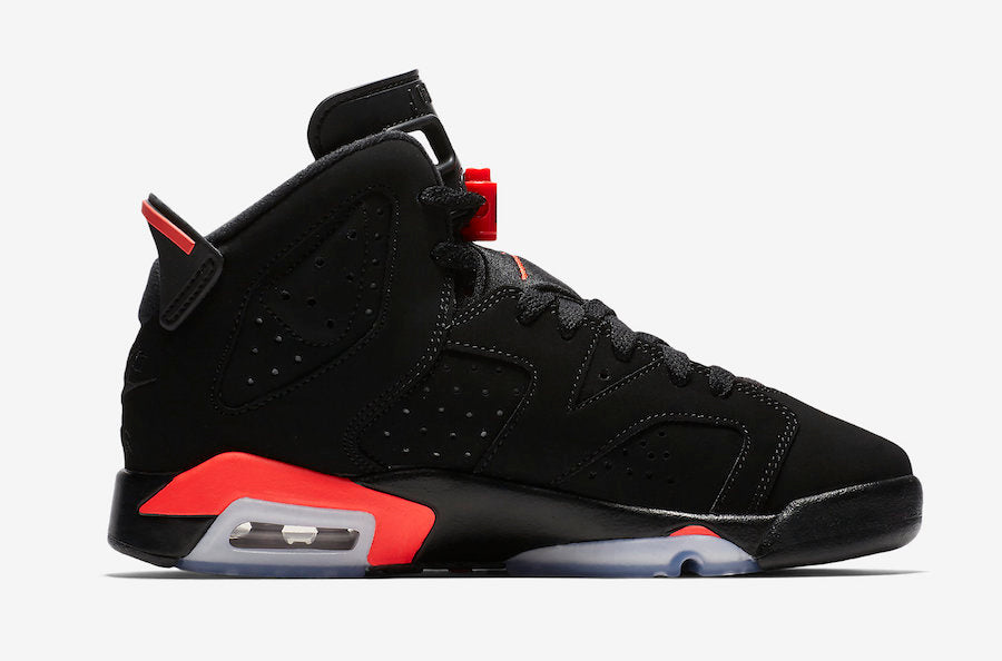 Grade School Youth size Nike Air Jordan Retro 6 Suede "Black/Infrared" 384665 060